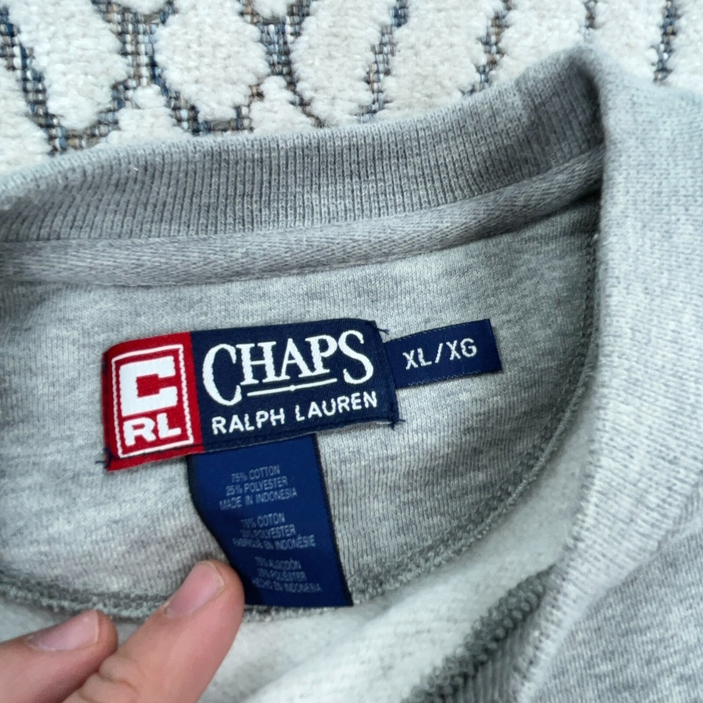 Vintage Chaps Ralph Lauren Sweatshirt Men XL Gray USA American Flag Sweater 90s - Picture 4 of 12